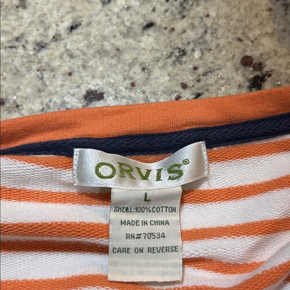 Orvis Women’s Orange & White Striped Cotton Top | Size Large - Picture 3 of 3